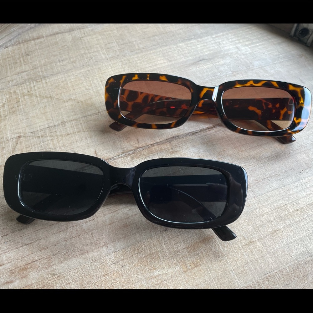 Rectangular Retro Fashion Black & Tortoise Sunglasses Set